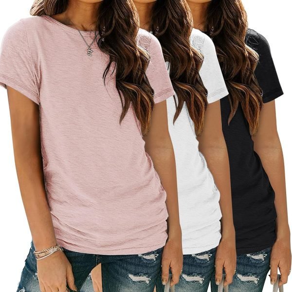 Womens 3 Pack T Shirts Basic Short Sleeve Tees Crewneck Fashion Tops Loose Fit Lightweight Casual Summer Clothes 2024