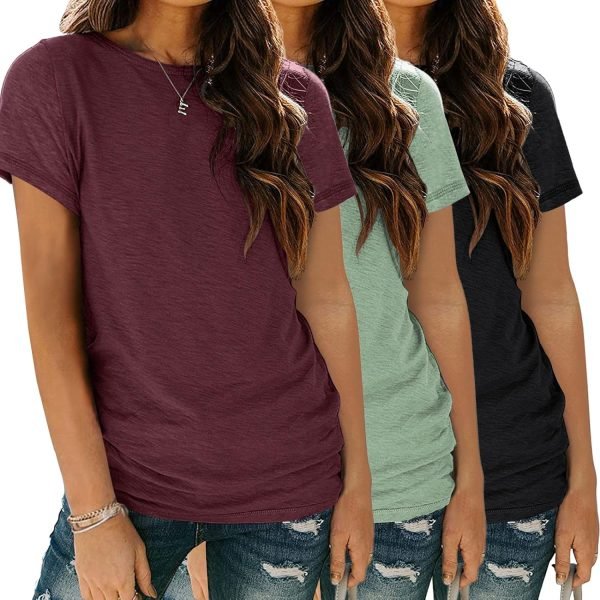 Womens 3 Pack T Shirts Basic Short Sleeve Tees Crewneck Fashion Tops Loose Fit Lightweight Casual Summer Clothes 2024