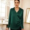 81sEY442qfL._AC_SL1500 Women's Satin Silk Blouses Wrap V Neck Shirts Long Sleeve Elegant Tie Waist Office Formal Work Tunic Pullover Tops
