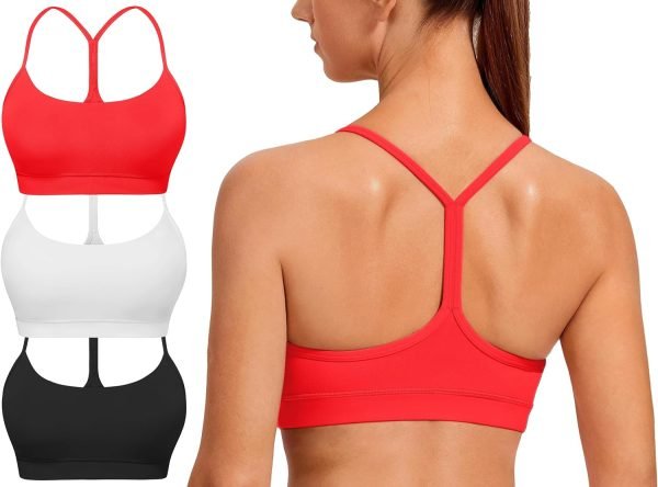 81tf86UHUJL._AC_SL1500 Spaghetti Strap Padded Sports Bras for Women - Y Back Yoga Workout Tops (3 Pack)