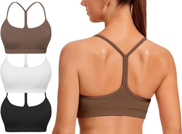81thANrnfiL._AC_SL1500 Spaghetti Strap Padded Sports Bras for Women - Y Back Yoga Workout Tops (3 Pack)