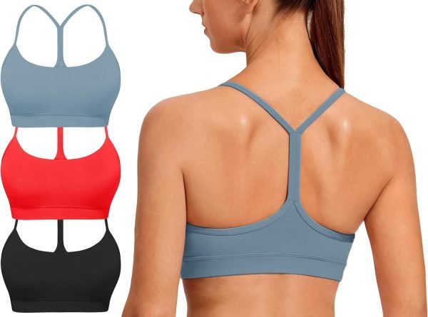 81uueFPv6UL._AC_SL1500 Spaghetti Strap Padded Sports Bras for Women - Y Back Yoga Workout Tops (3 Pack)