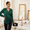 81xIKgyomDL._AC_SL1500 Women's Satin Silk Blouses Wrap V Neck Shirts Long Sleeve Elegant Tie Waist Office Formal Work Tunic Pullover Tops