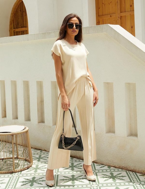 2 Piece Outfits for Women Sweater Sets Knit Vest Tops Elastic Waisted Pants