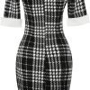Women's Slim Fit Plaid Floral Printed Half Sleeve Formal Body-con Dress Pencil Dresses SK276