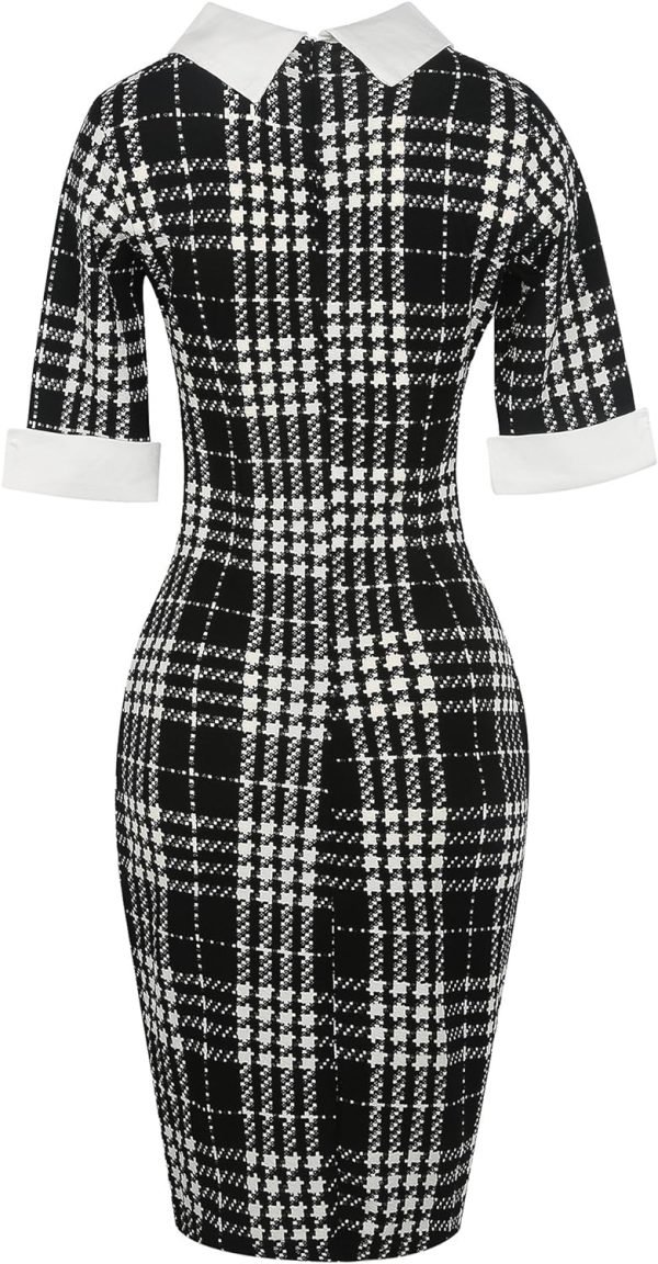Women's Slim Fit Plaid Floral Printed Half Sleeve Formal Body-con Dress Pencil Dresses SK276
